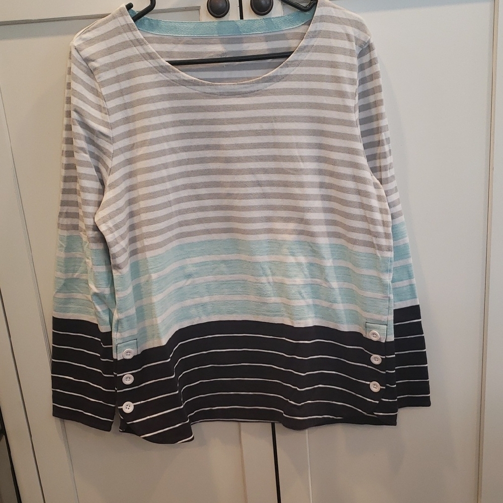 Talbots Striped Gray and White Tee